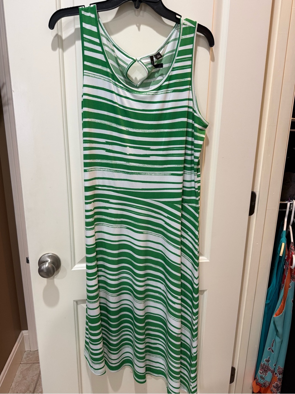 new directions Green & White Striped Sleeveless Midi Dress